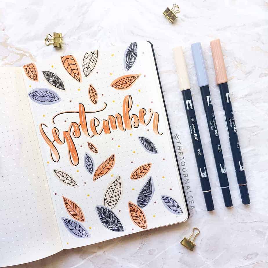 15 Stunning Fall Bullet Journal Theme Ideas, spread by @thejournaltea | Masha Plans