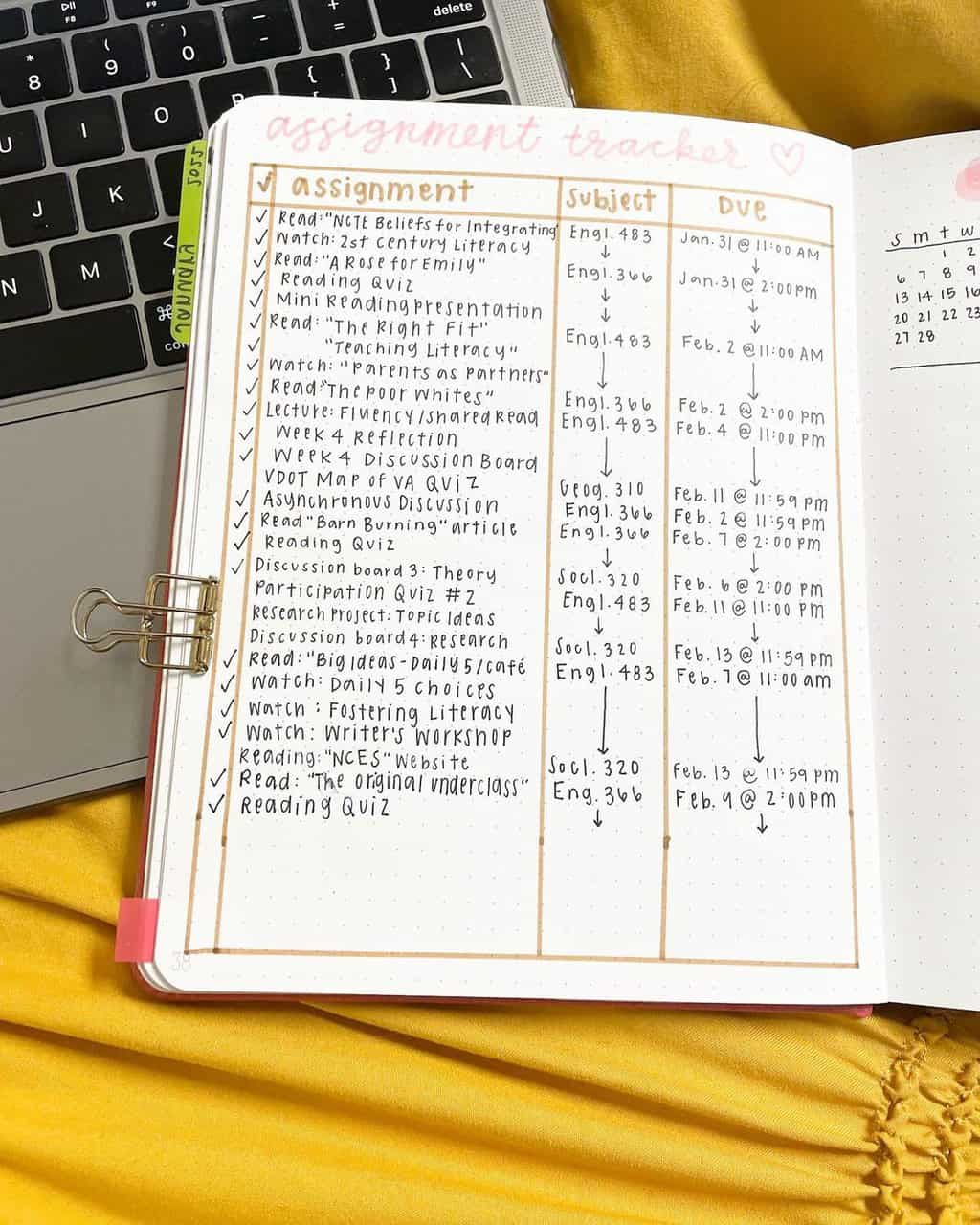 Bullet Journal For School - addignment tracker by @galwithabujo | Masha Plans