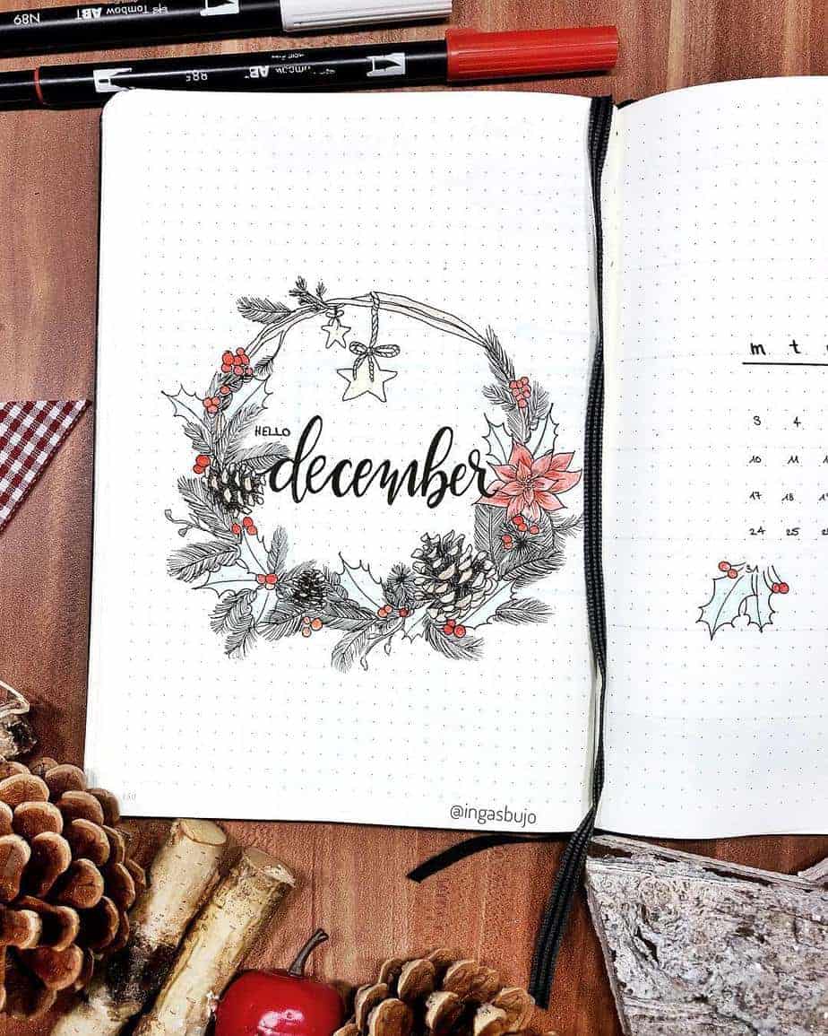 Winter Bullet Journal Theme Ideas - cover page by @ingasbujo | Masha Plans