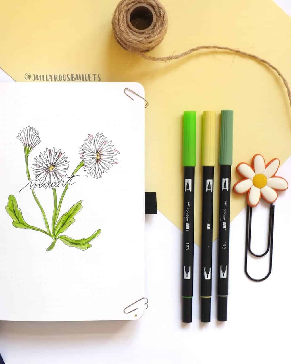 Spring Bullet Journal Theme Ideas - cover page by @juliaroosbullets | Masha Plans