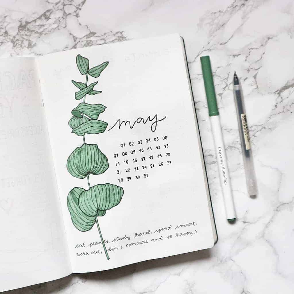 Spring Bullet Journal Theme Ideas - cover page by @littleolivebujo | Masha Plans