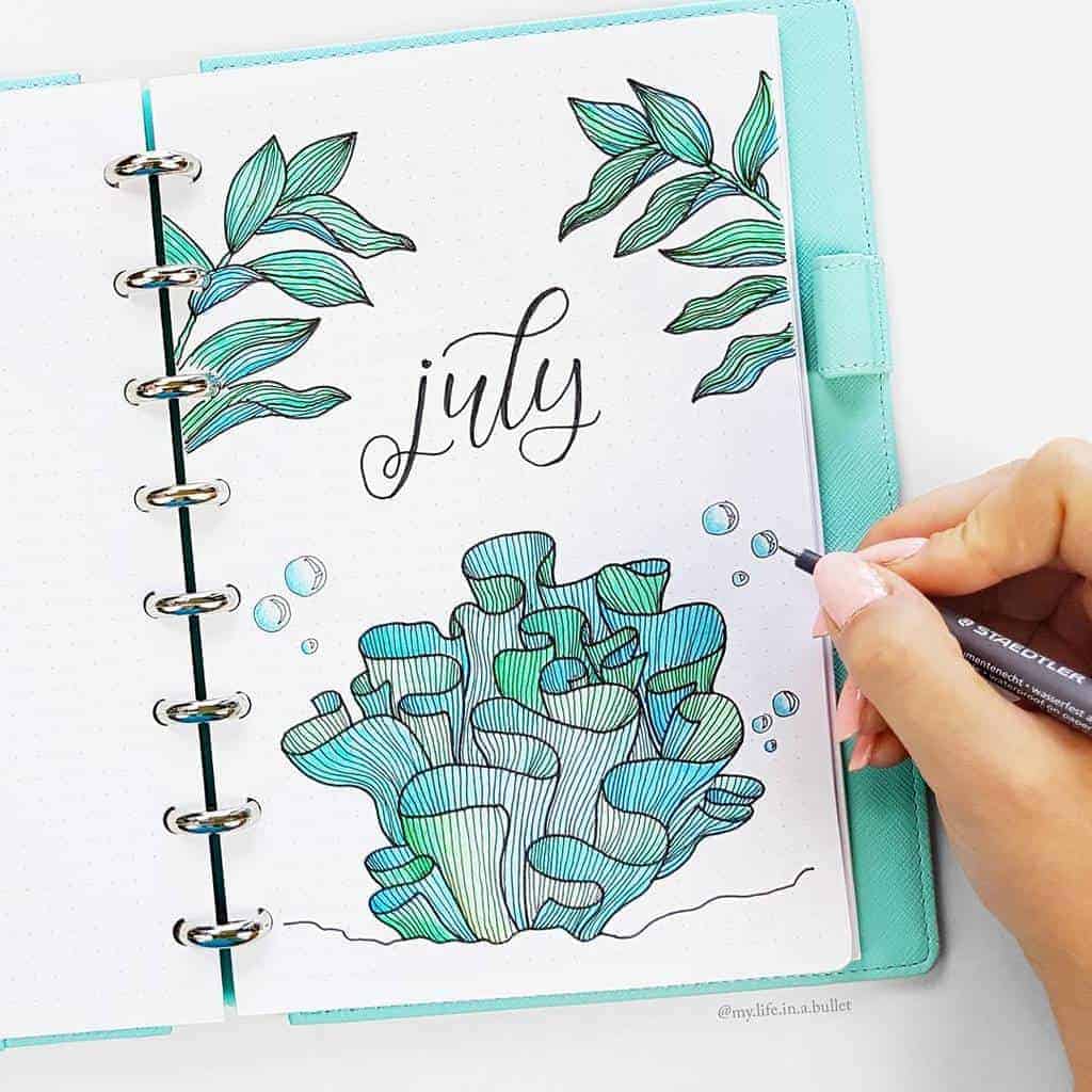 Summer Bullet Journal Theme Ideas - cover page by @my.life.in.a.bullet | Masha Plans