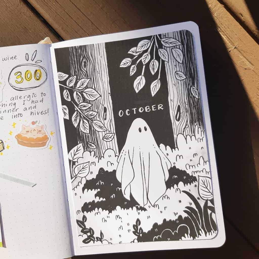 Spooky October Bullet Journal Cover Page by @dw_journals | Masha Plans
