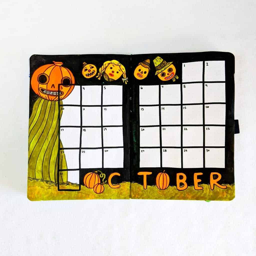Creepy October Bullet Journal Monthly Log by @hyper_sapphic | Masha Plans