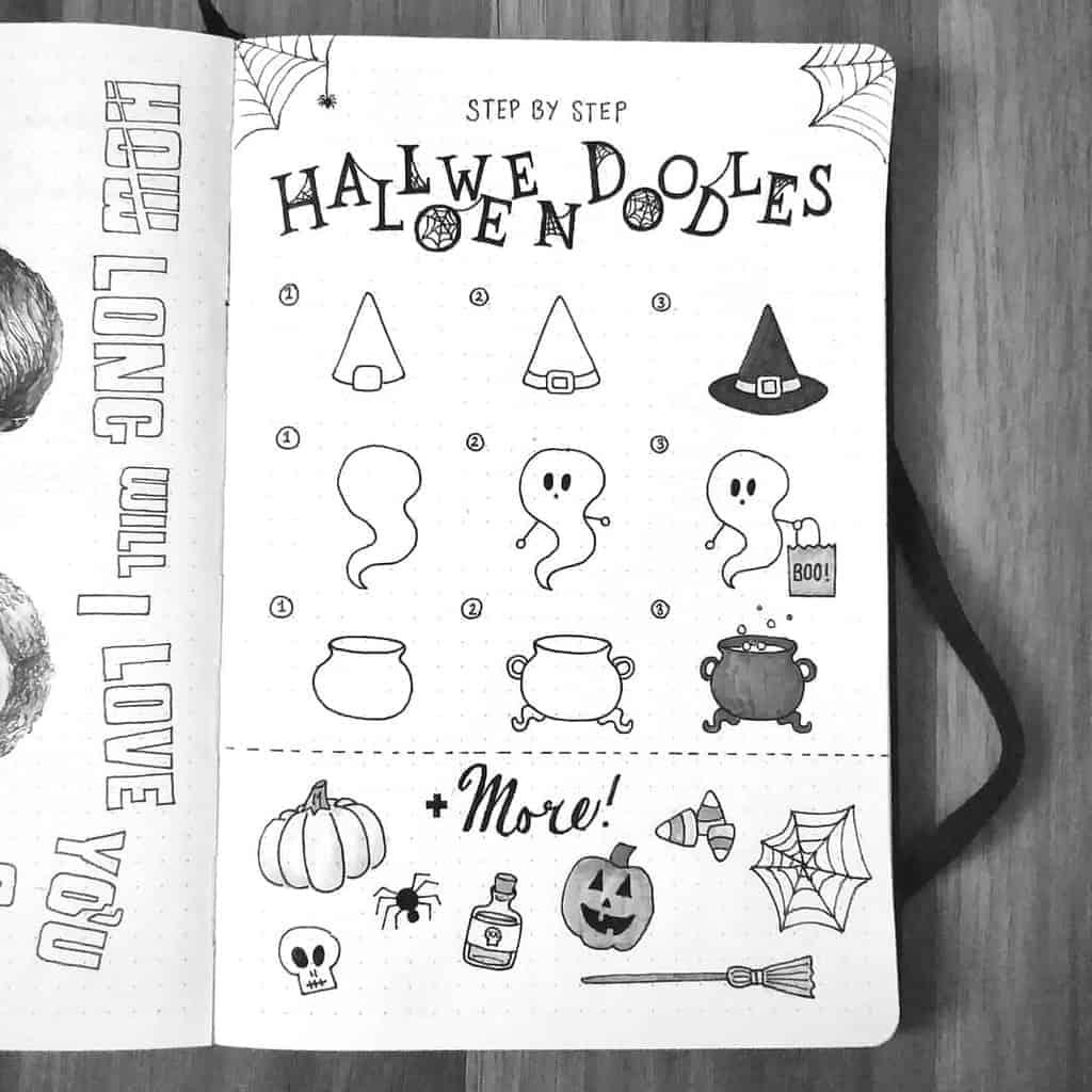 Halloween Bullet Journal Doodles by @blackandwhitebullet | Masha Plans