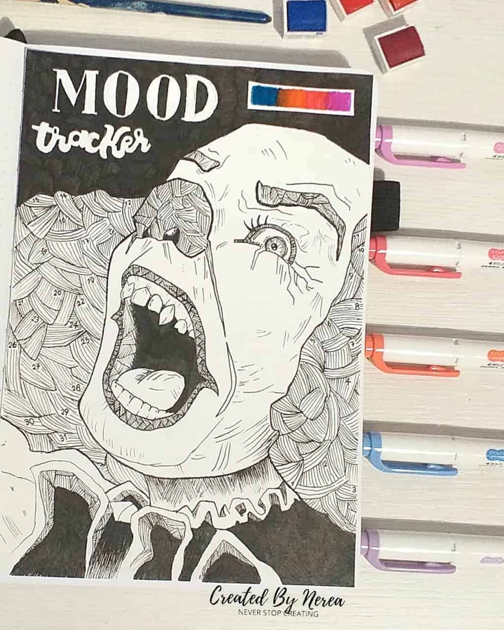 Halloween Bullet Journal Theme Inspirations - mood tracker by @created_by_nerea | Masha Plans