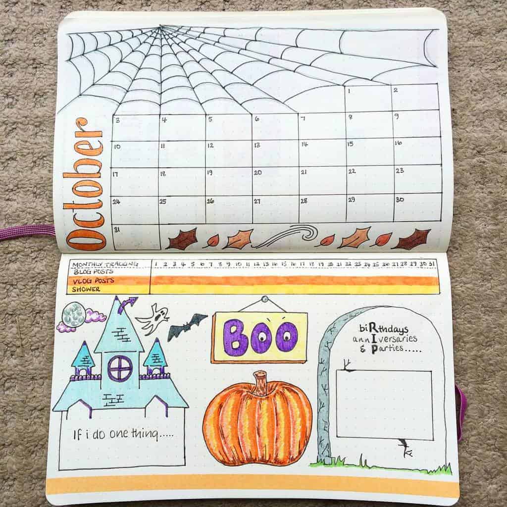 Halloween Bullet Journal Theme Inspirations - monthly log by @doodledaydarlings | Masha Plans