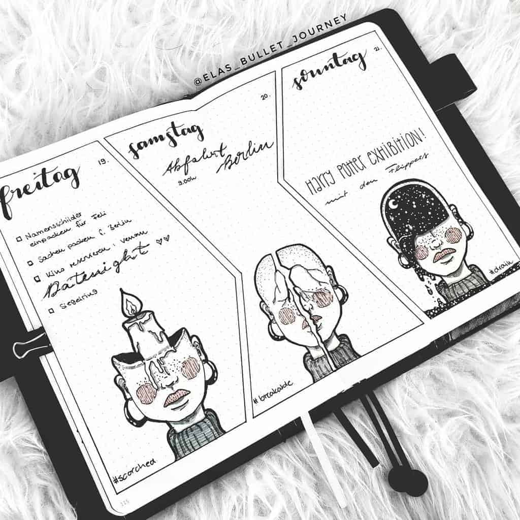 Halloween Bullet Journal Inspirations - weekly spread by @elas_bullet_journey | Masha Plans