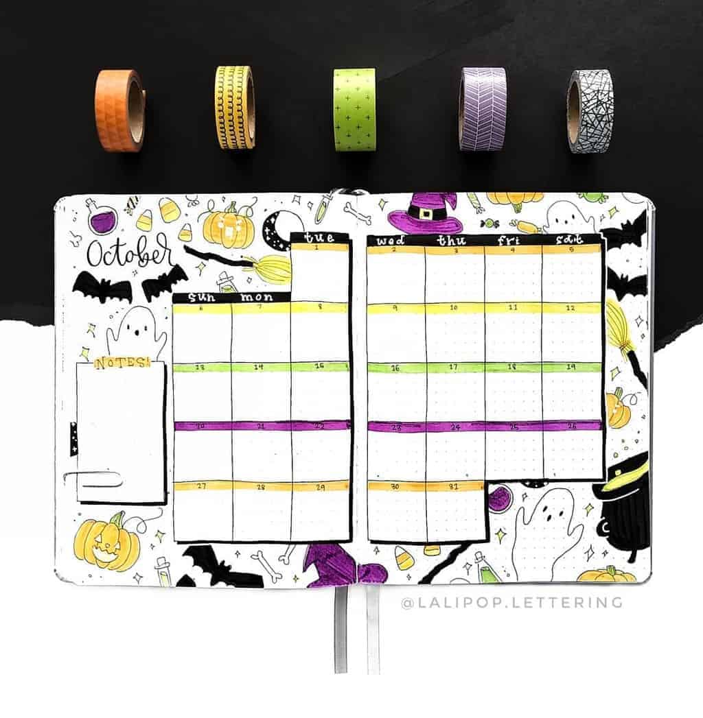 Halloween Bullet Journal Theme Inspirations - monthly log by @lalipop.lettering | Masha Plans