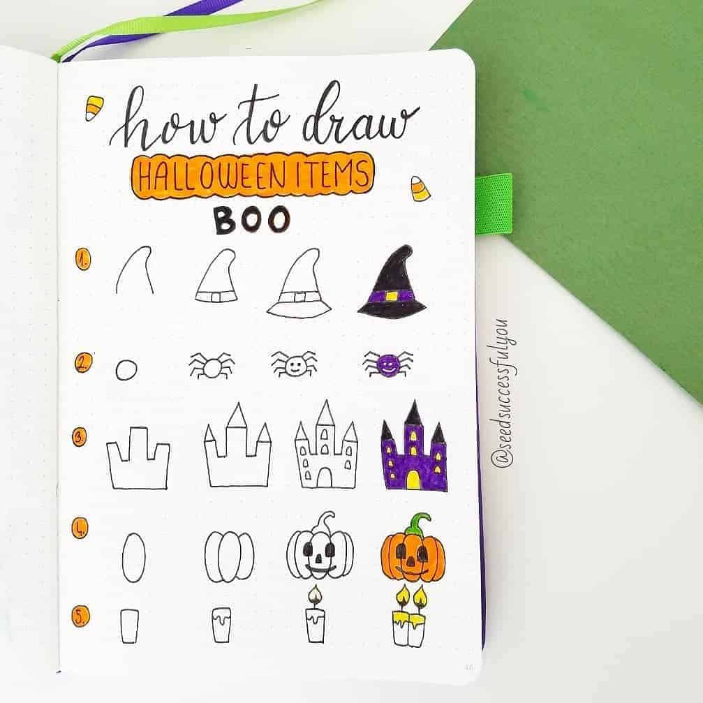 Halloween Bullet Journal Doodles by @seed_successful_you | Masha Plans