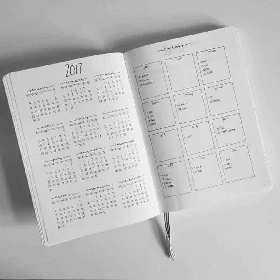 How To Plan Your Year With Bullet Journal Future Log, spread by @black.tea.books | Masha Plans
