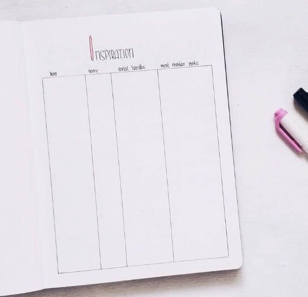 Bullet Journal Pages To Organize Your Blog - Inspirations Page | Masha Plans