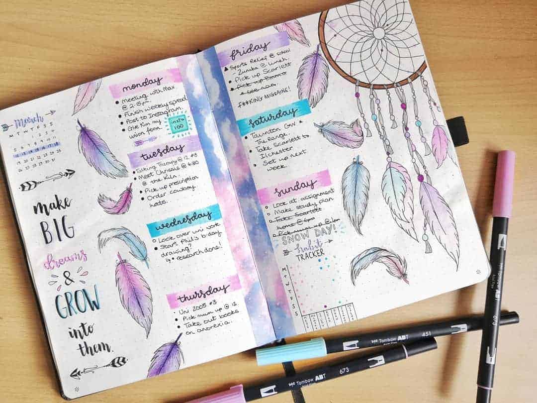 Boho Bullet Journal Theme Inspirations - spread by @bujokellyy | Masha Plans