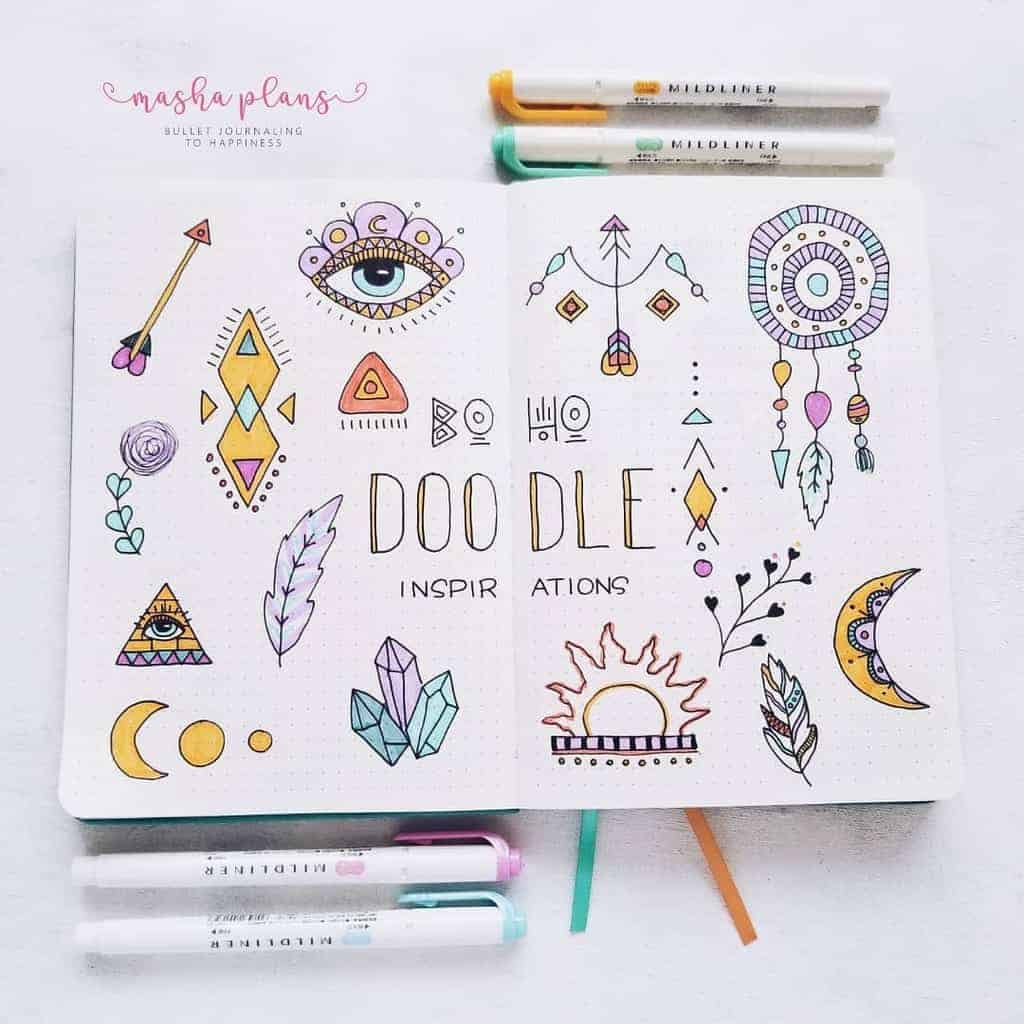 Boho Bullet Journal Theme Inspiration - boho doodles | Masha Plans