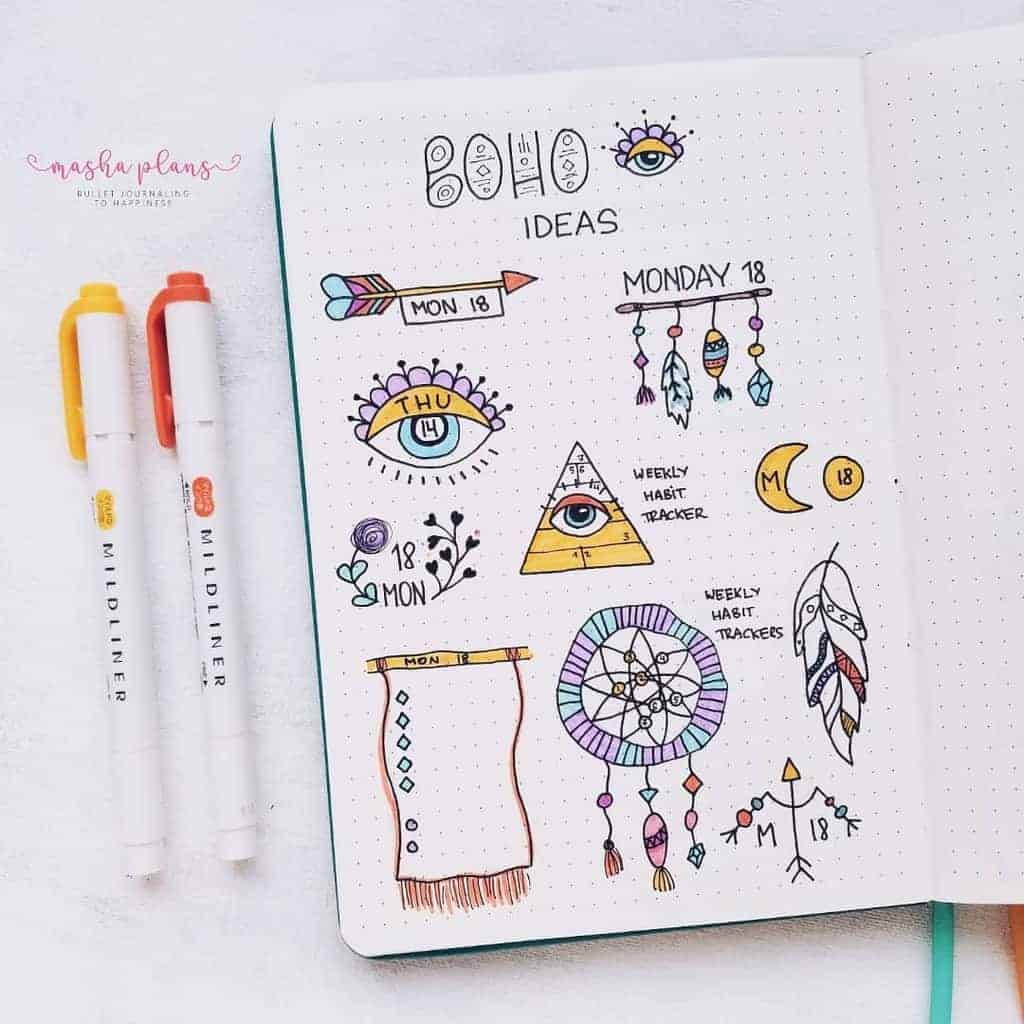 Boho Bullet Journal Theme Inspiration - boho doodles | Masha Plans