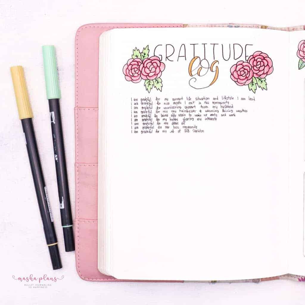 Floral Bullet Journal Setup - gratitude log | Masha Plans