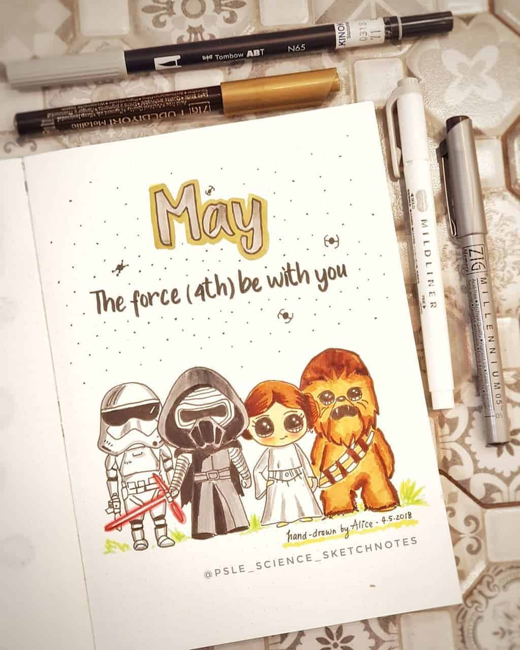 Star Wars Bullet Journal Cover Page by @psle_science_sketchnotes