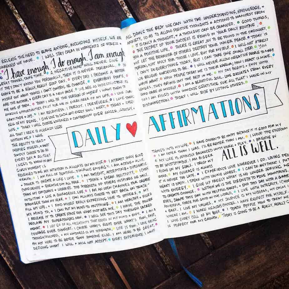 23 Inspirational Self Care Bullet Journal Page Ideas: Affirmations | Masha Plans