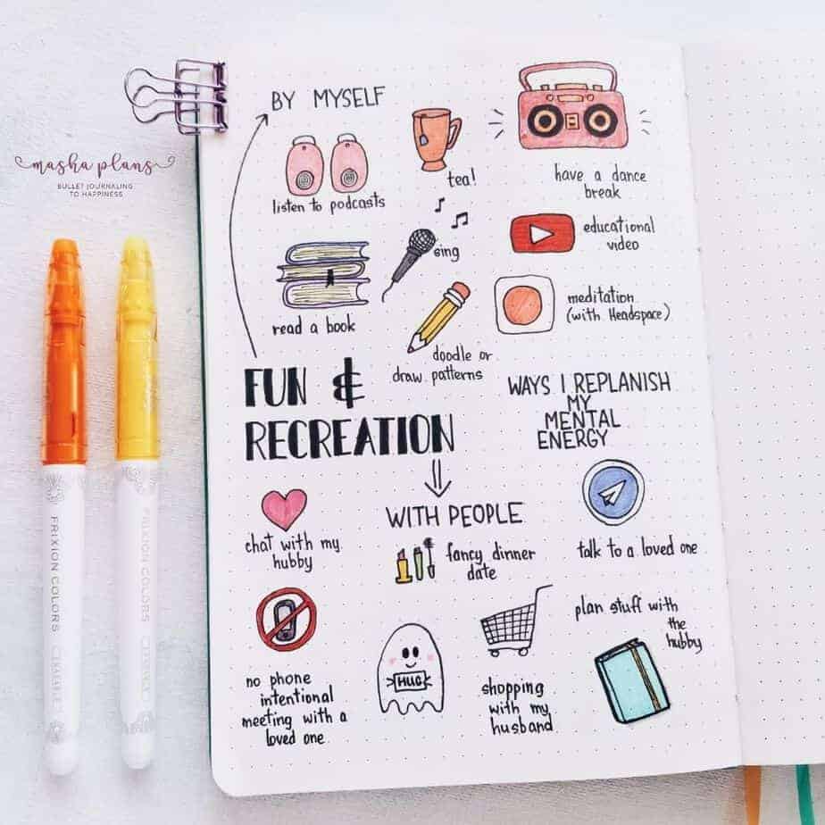 23 Inspirational Self Care Bullet Journal Page Ideas: How To Replenish Energy | Masha Plans