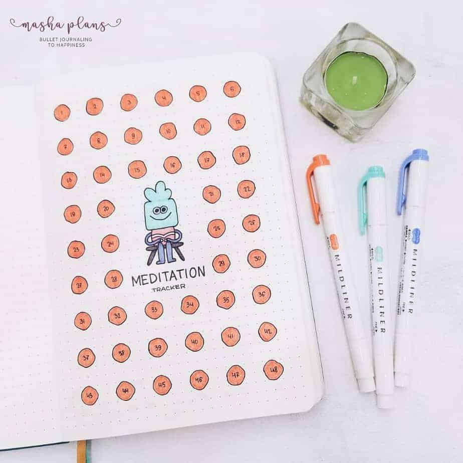 23 Inspirational Self Care Bullet Journal Page Ideas: Meditation Tracker | Masha Plans