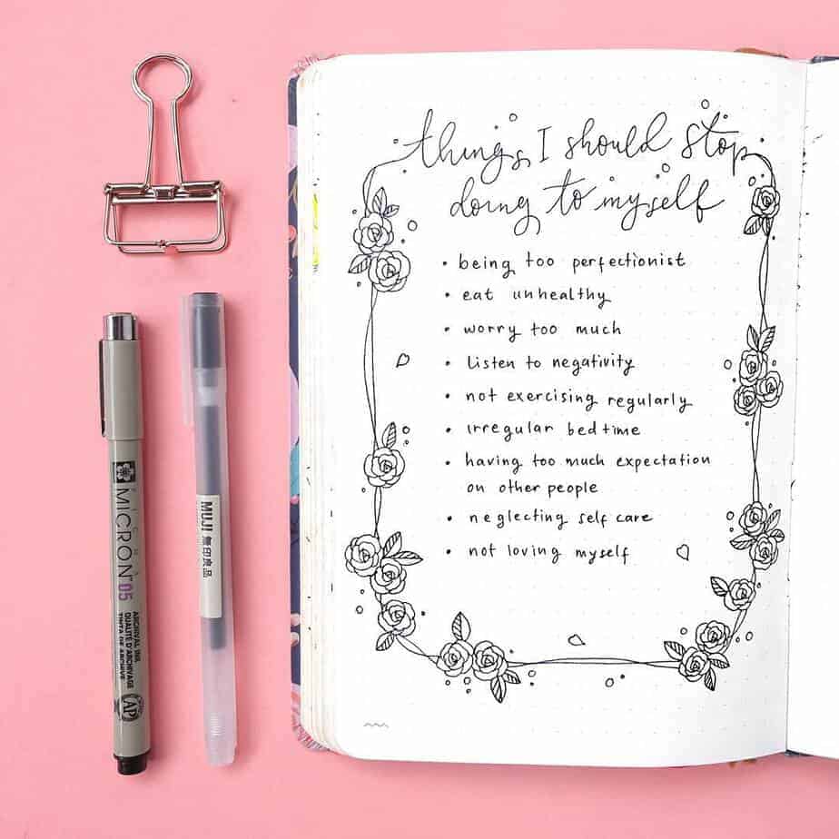 23 Inspirational Self Care Bullet Journal Page Ideas: Things To Stop Doing To Yourself | Masha Plans