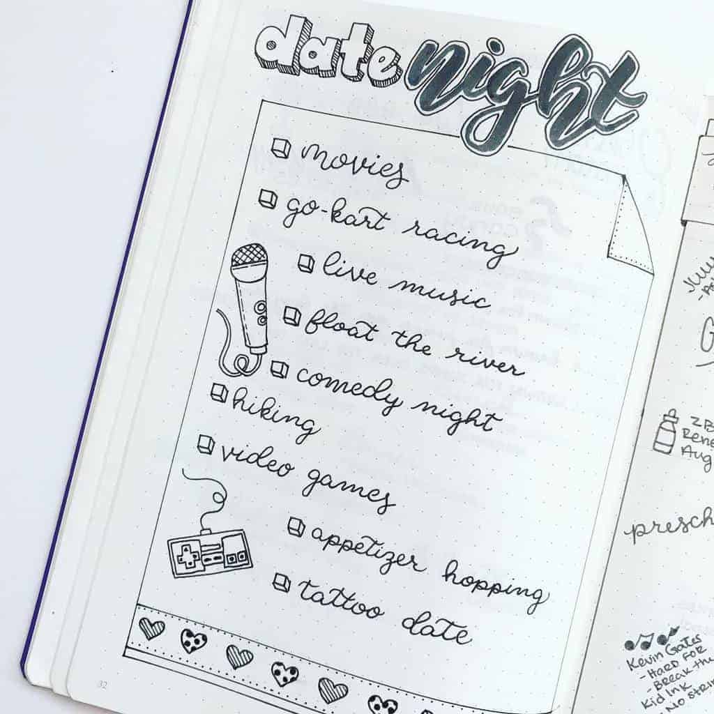 Date Night Ideas Spread by @the.petite.planner