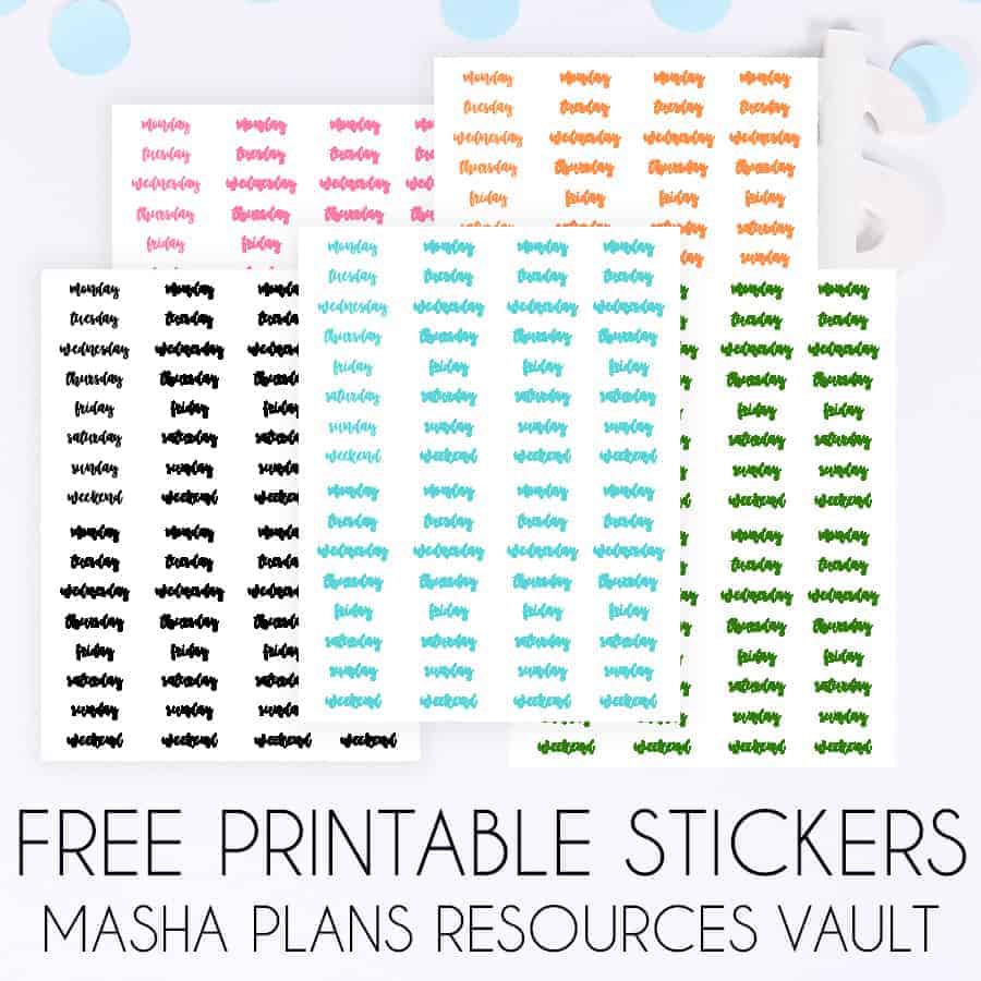 Free Month Name and Days of Week Stickers.