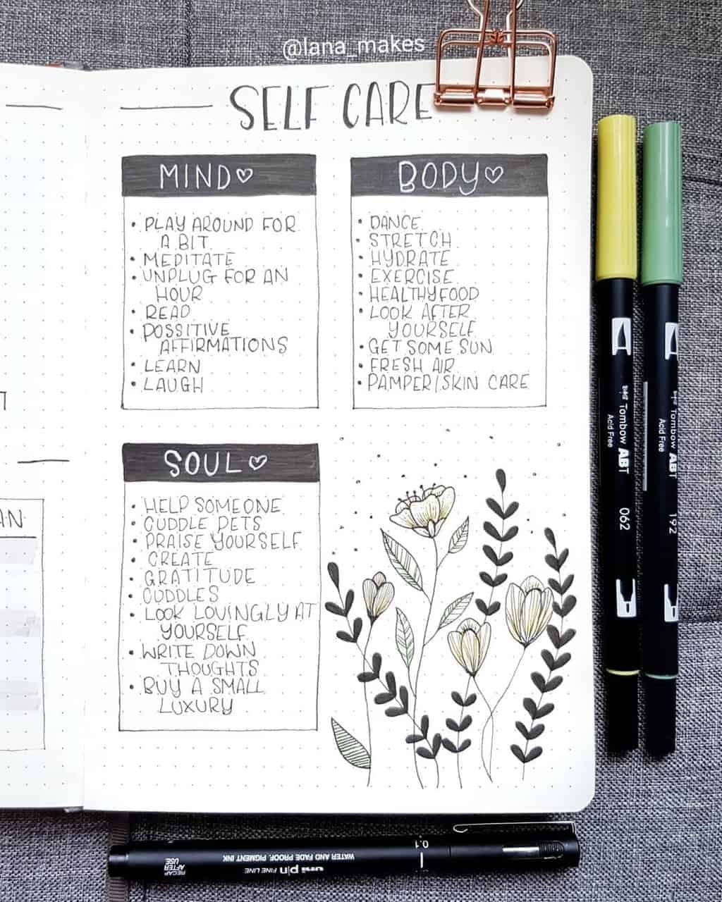 Self Care Bullet Journal Ideas by @lana_makes