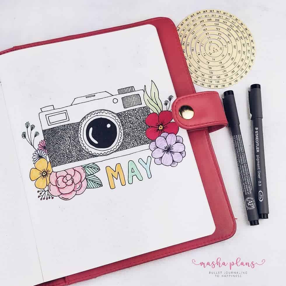 May Bullet Journal Setup - Photography Theme - cover page | Masha Plans