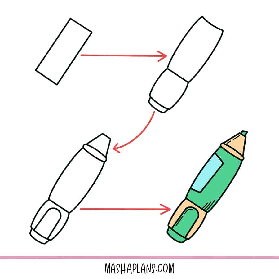 Step-by-step tutorials on how to doodle a highlighter