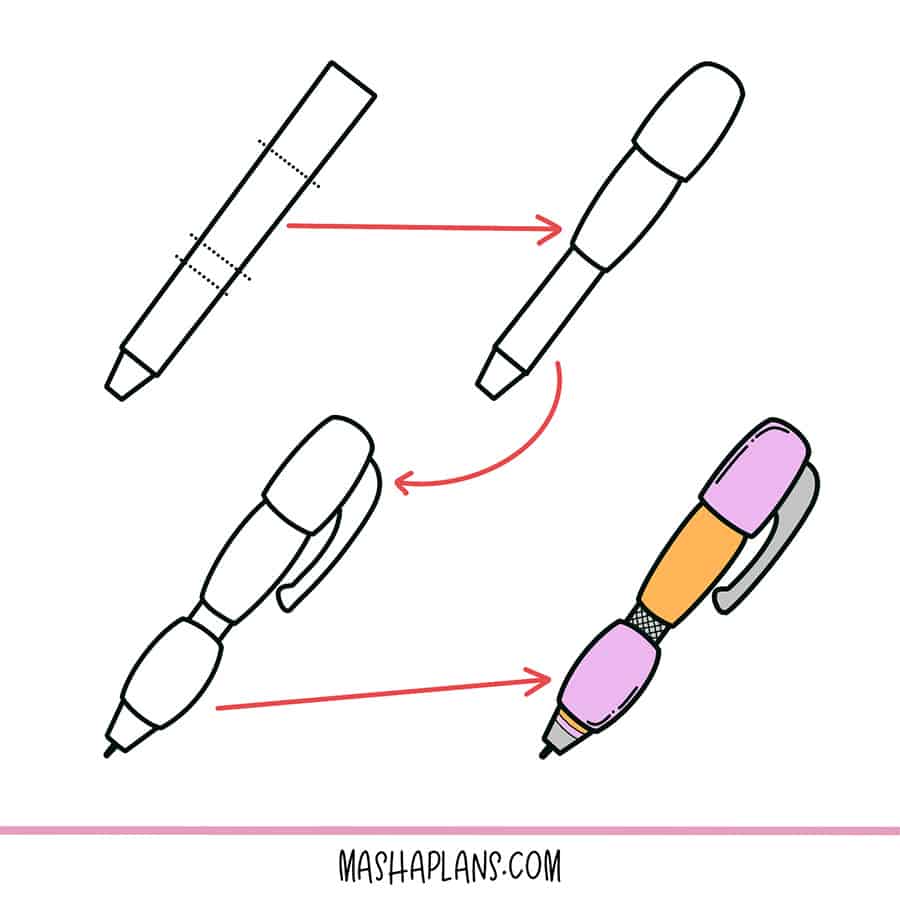 Step-by-step tutorials on how to doodle a pen