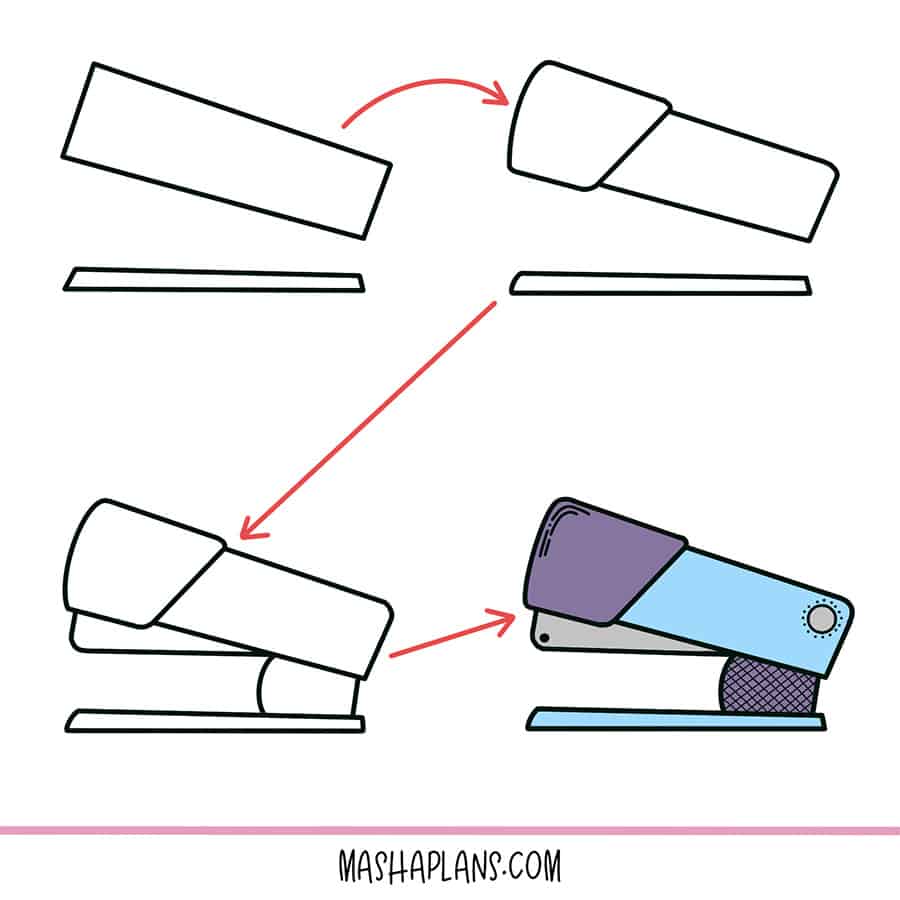 Step-by-step tutorials on how to doodle a stapler
