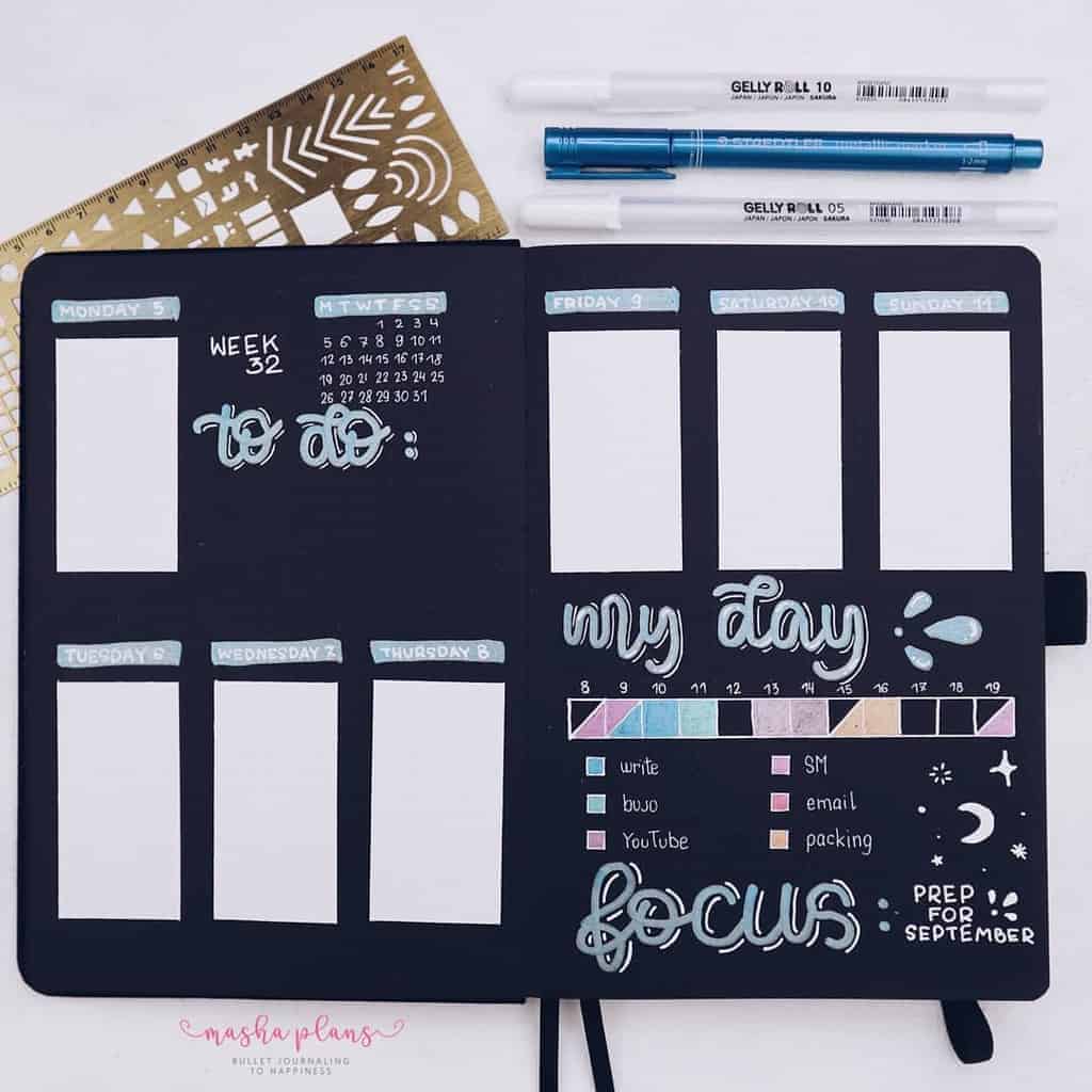 Blackout Book and JUST TWO Pens | August Plan With Me - weekly log | Masha Plans