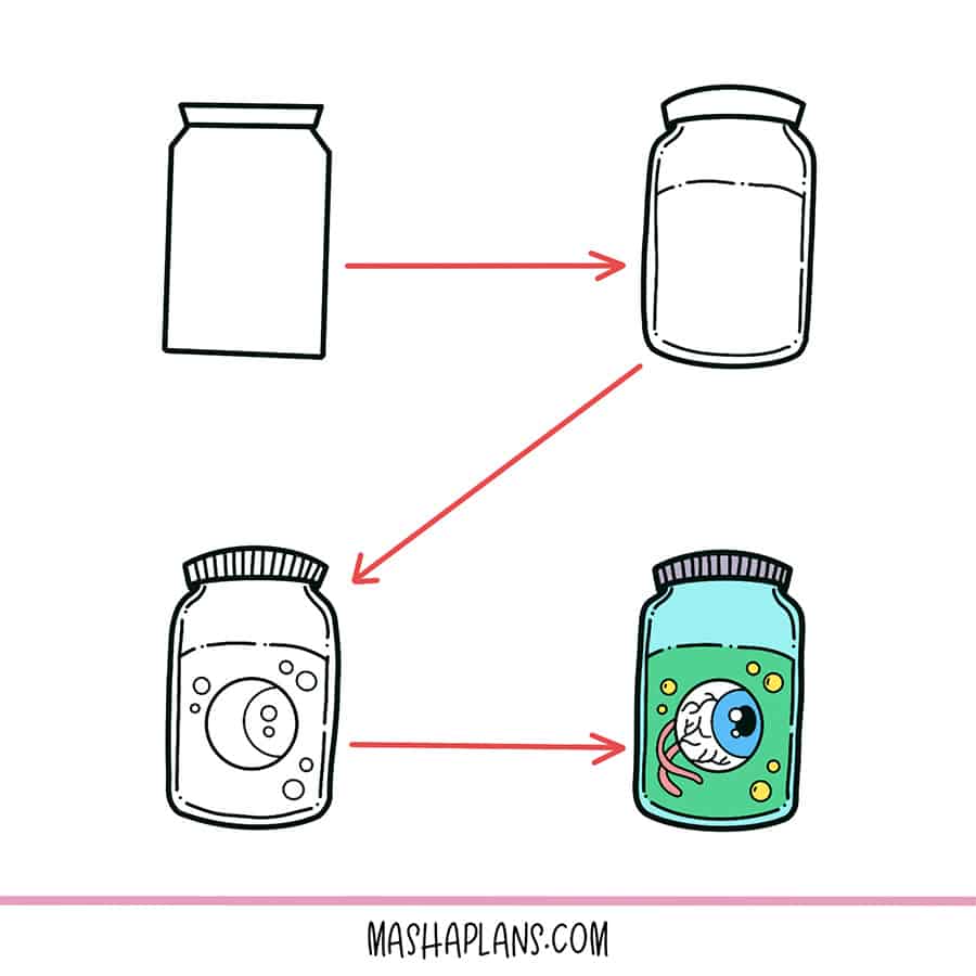 Step By Step Doodling Tutorial - how to doodle an eye in a jar | Masha Plans