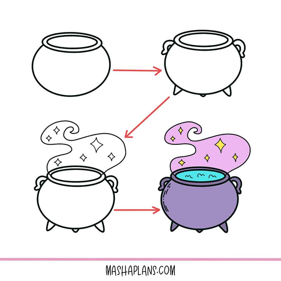 Step By Step Doodling Tutorial - how to doodle a cauldron | Masha Plans