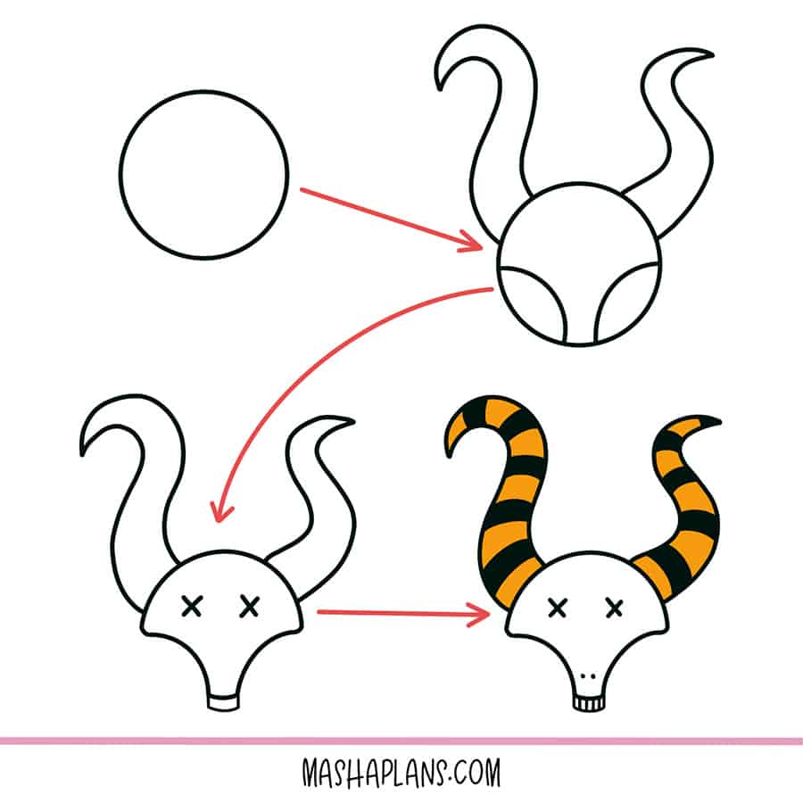 Step By Step Doodling Tutorial - how to doodle a scull with horns | Masha Plans