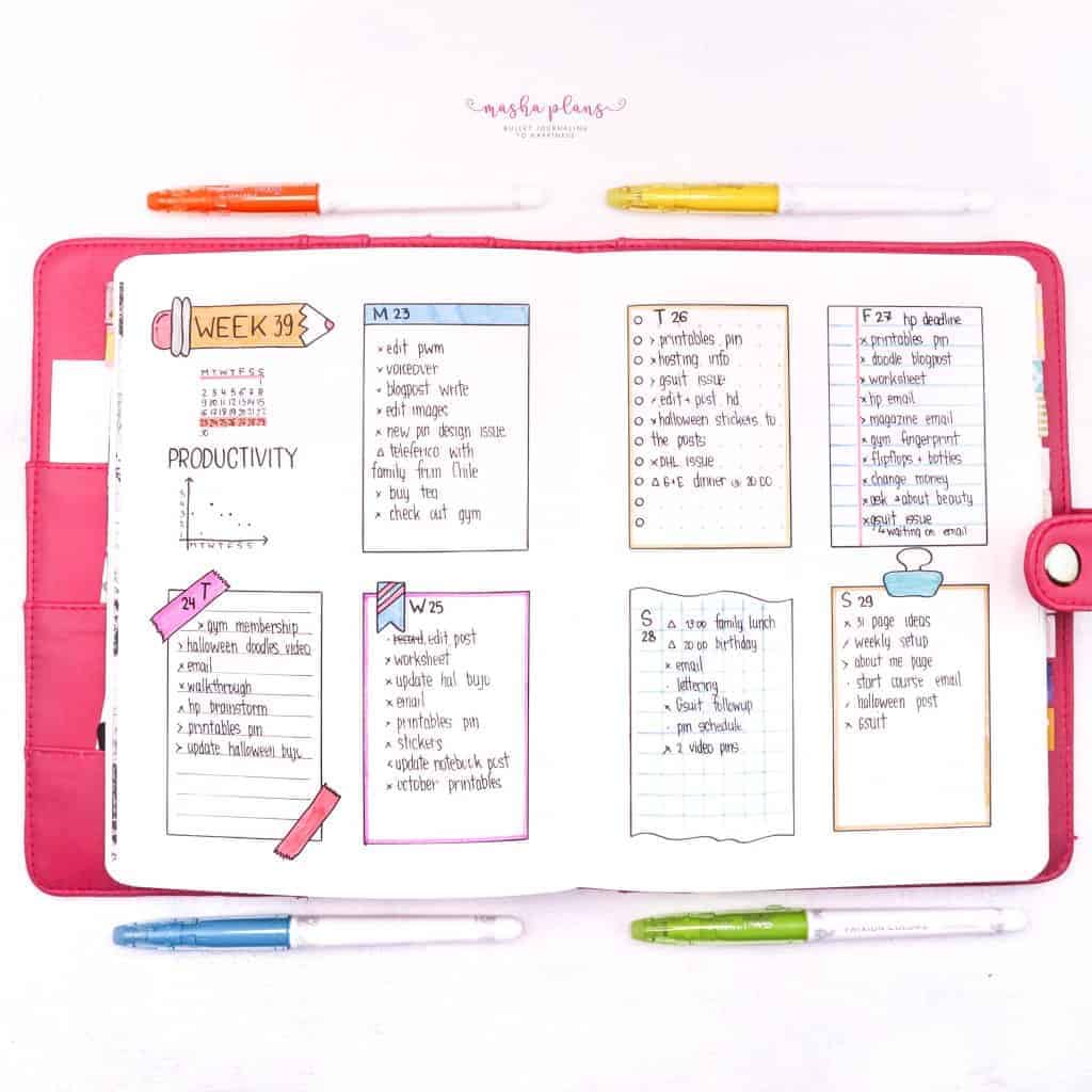 Back To School Bullet Journal Theme - weekly spread | Masha Plans