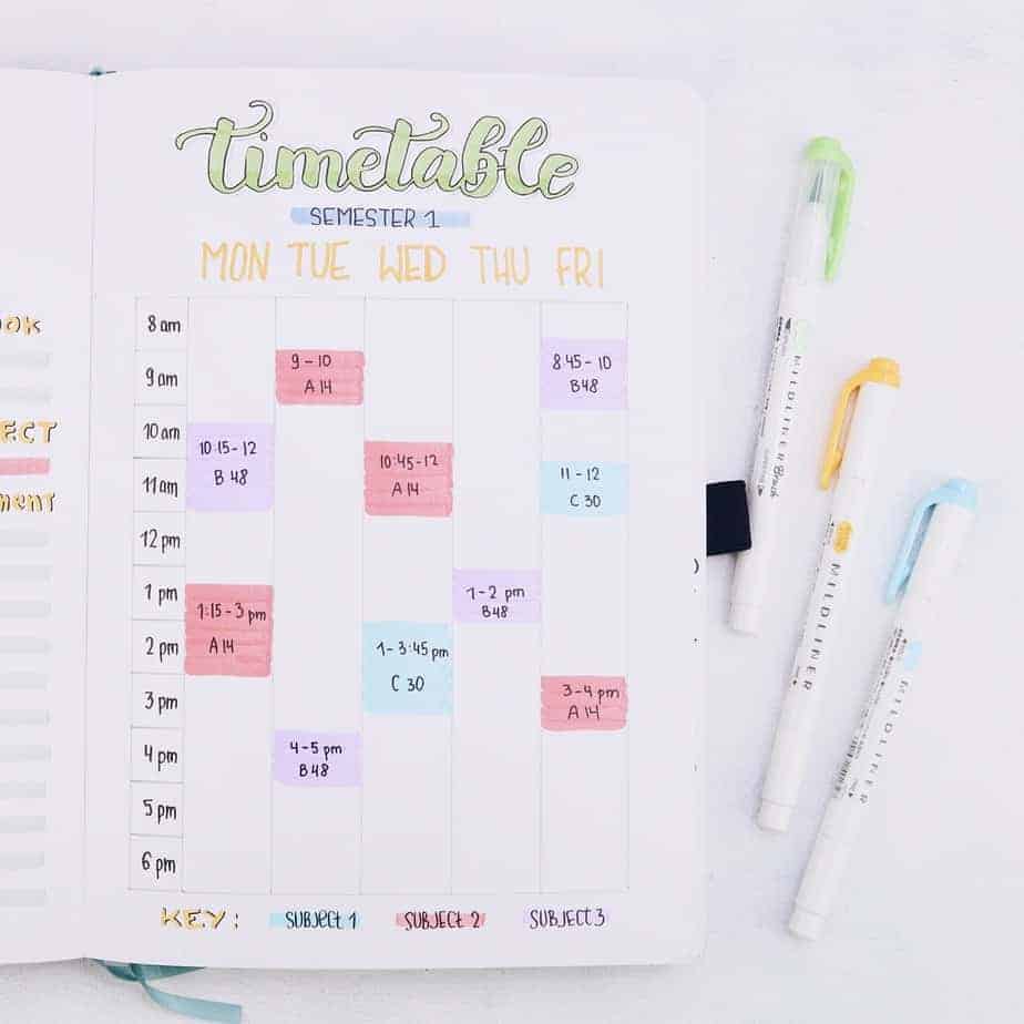 Why Use Your Bullet Journal For School and 7 Page Ideas, Timetable | Masha Plans