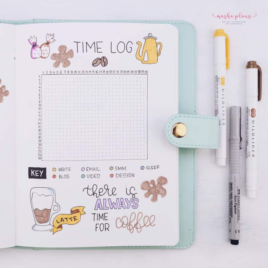 27 Coffee Bullet Journal Theme Inspirations & My November Plan With Me, Time Log | Masha Plans