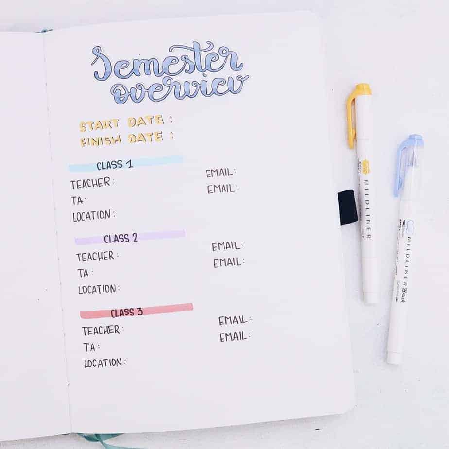 Why Use Your Bullet Journal For School and 7 Page Ideas, Semester Overview | Masha Plans