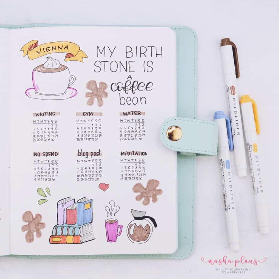 27 Coffee Bullet Journal Theme Inspirations & My November Plan With Me, Habit Tracker | Masha Plans