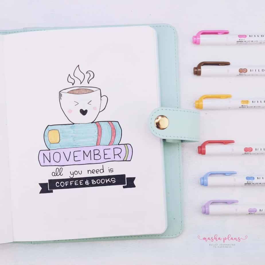 27 Coffee Bullet Journal Theme Inspirations & My November Plan With Me, Cover Page | Masha Plans
