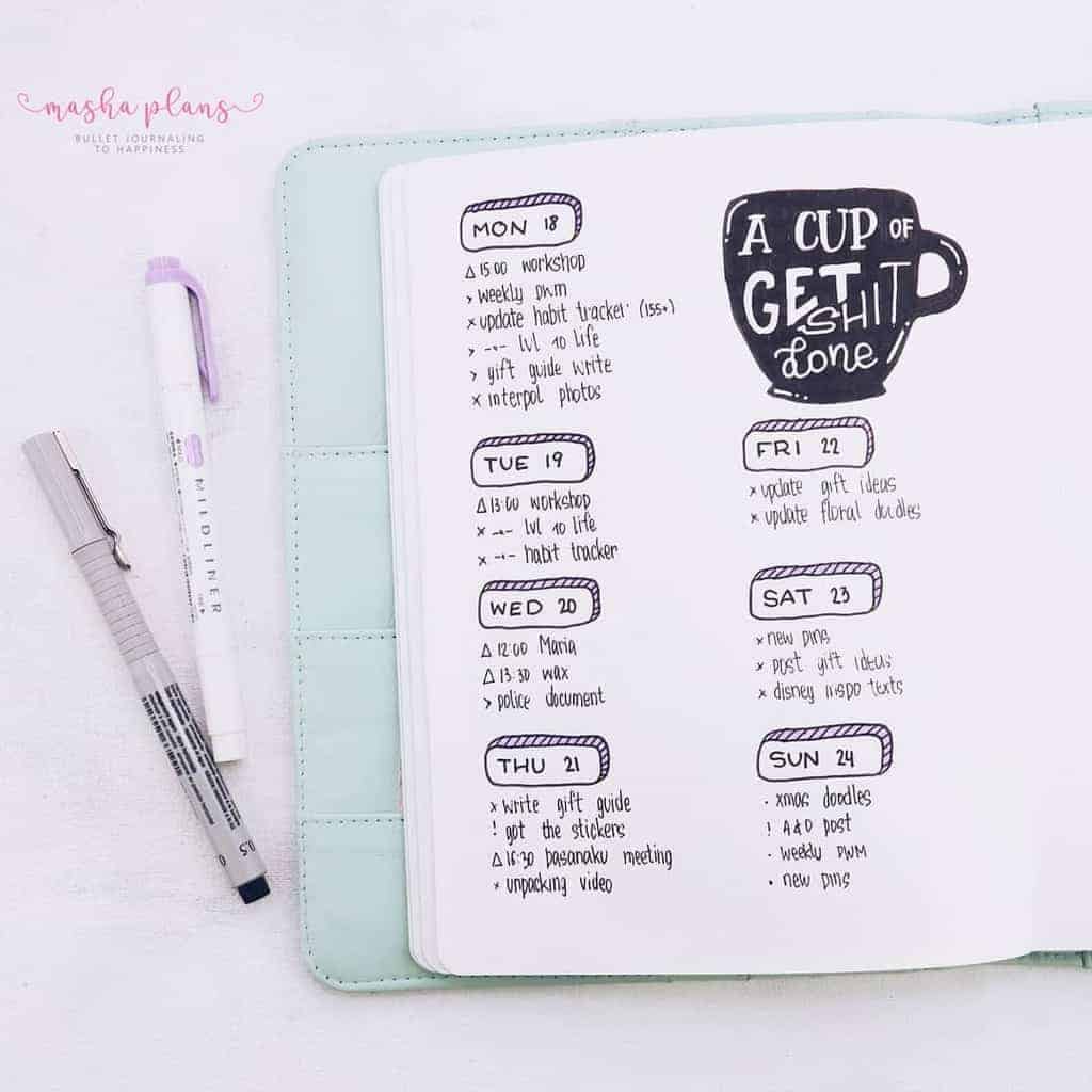 Coffee Bullet Journal Theme Inspirations - weekly spread | Masha Plans