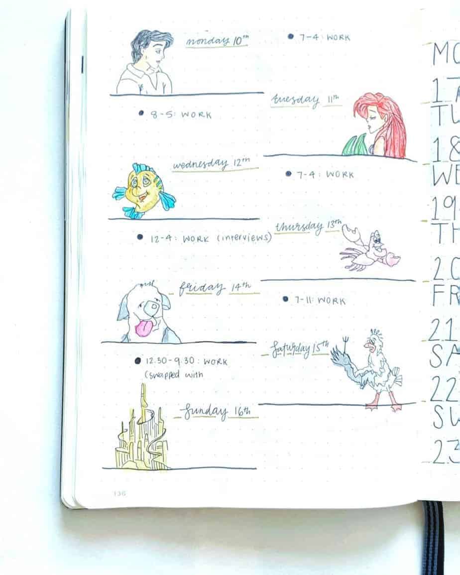 Disney Bullet Journal Inspirations - weekly spread by @drawwithme.ri | Masha Plans