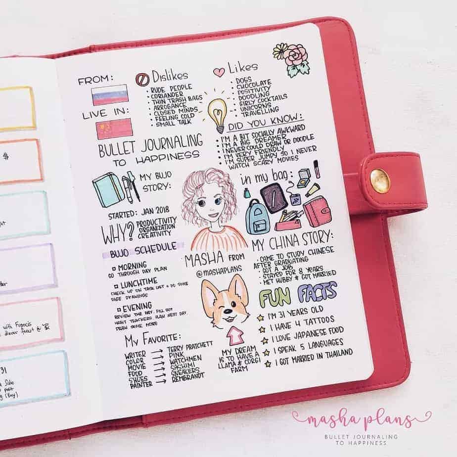 31 Fun and Simple Bullet Journal Page Ideas, About Me Page | Masha Plans