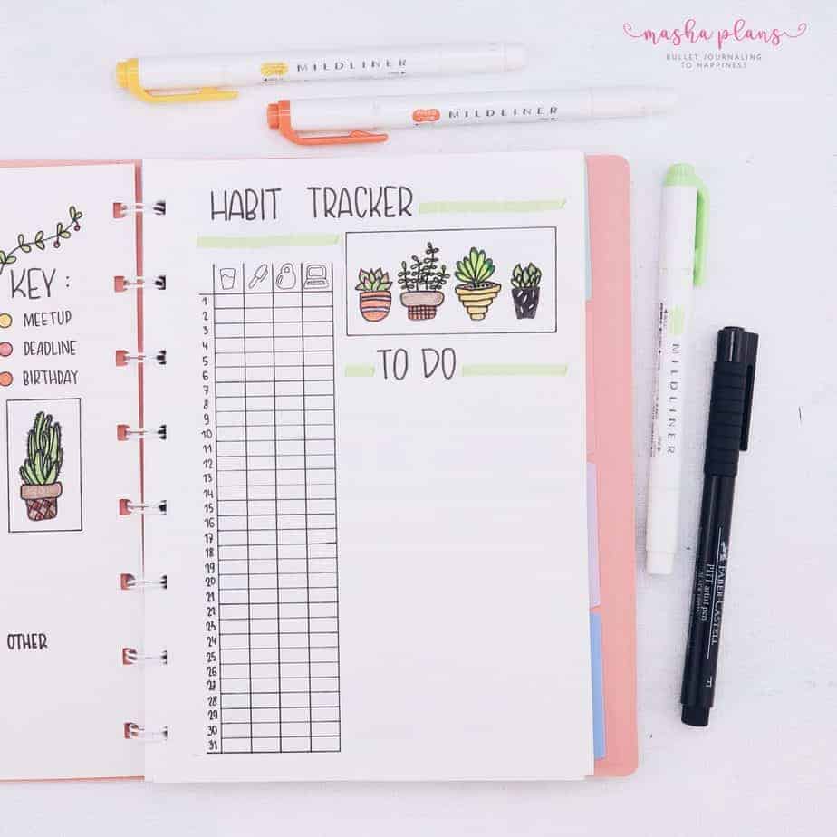 Minimalist Bullet Journal Setup, habit tracker | Masha Plans