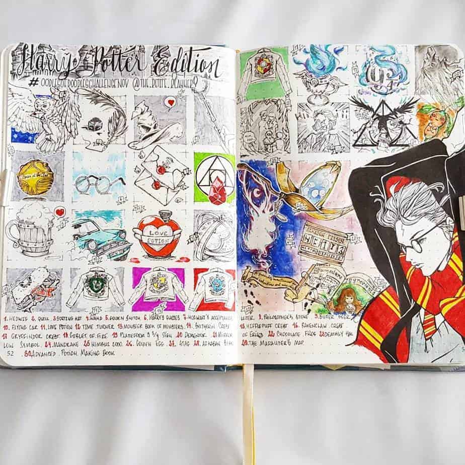 Harry Potter Bullet Journal Theme Inspirations - spread by @bujo_of_ryo | Masha Plans