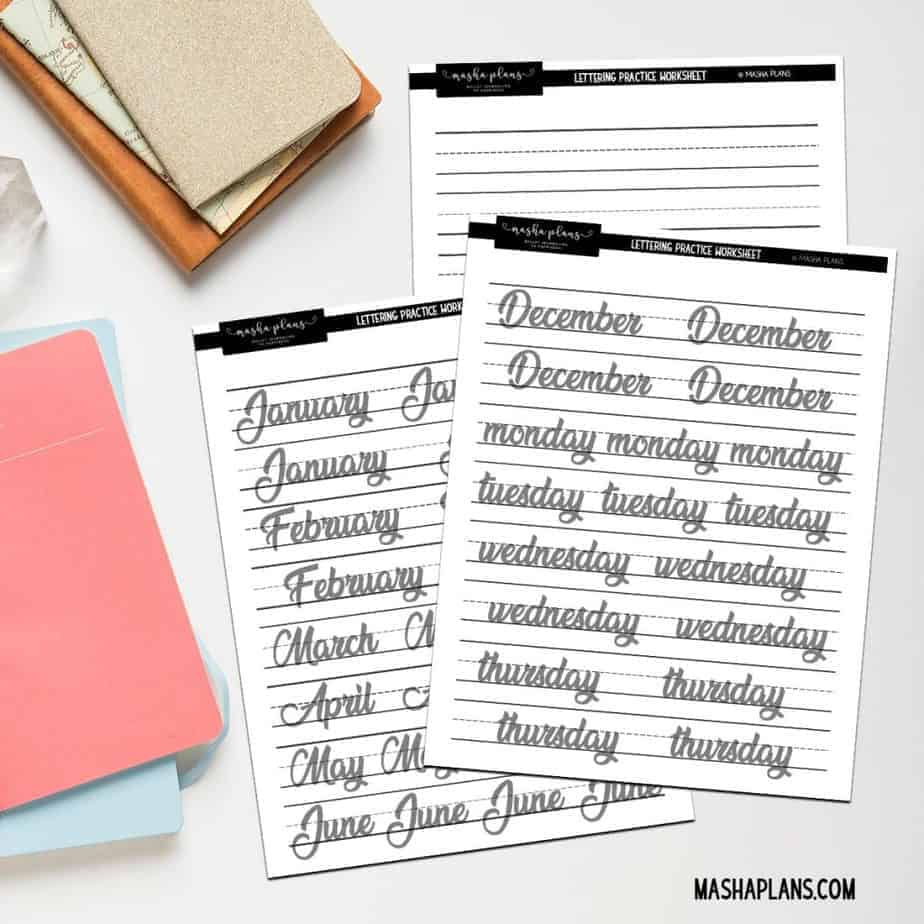 Free printable lettering worksheets | Masha Plans