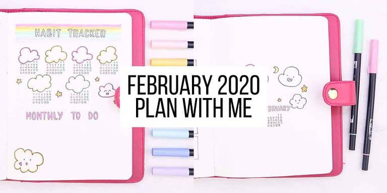 February Bullet Journal Setup – Clouds Theme
