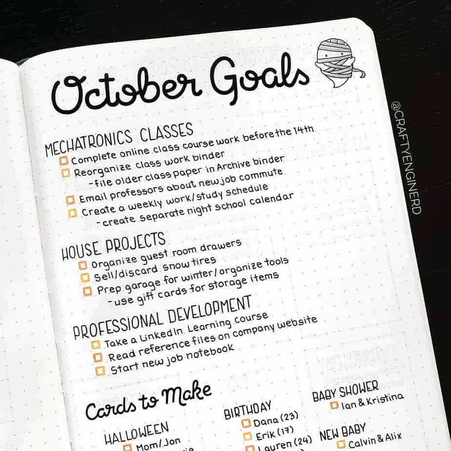 Goals Bullet Journal spread by @craftyenginerd | Masha Plans